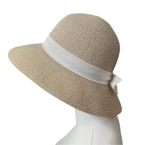 NWT Woven sunhat with ivory ribbon 3.5 inch brim size L - Picture 7 of 14